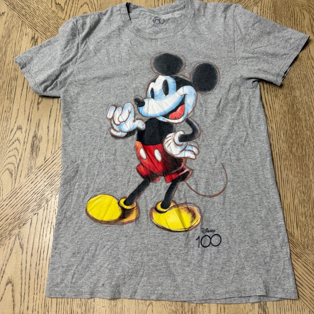 Disney 100 Mens Small Gray Mickey‎ Mouse 100th Anniversary Graphic T-Shirt